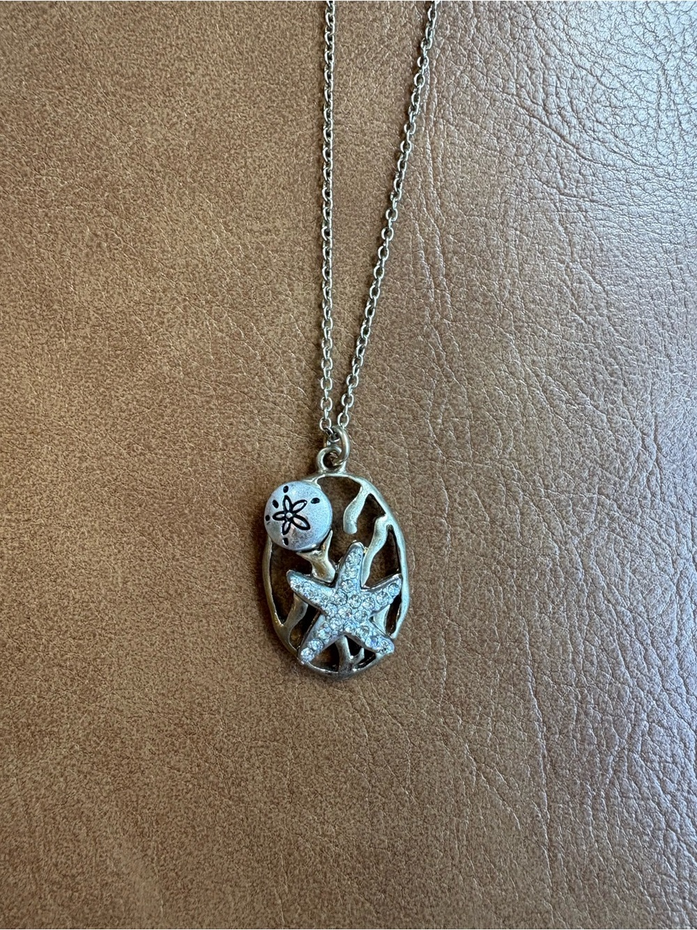 Rhinestone Starfish & Sand Dollar Pendant Necklace - Women's Jewelry